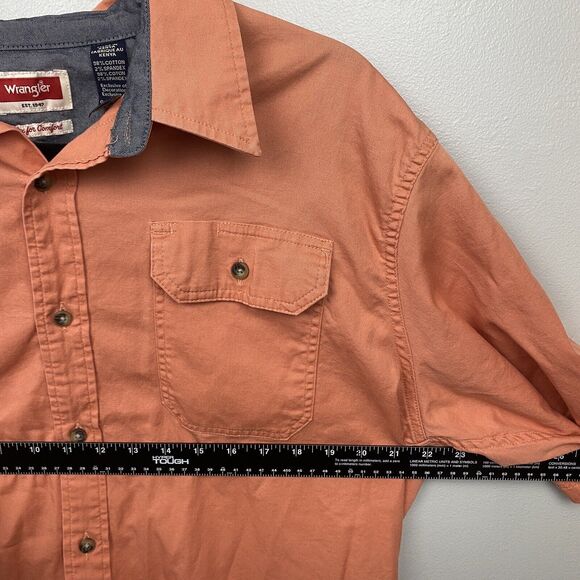 Wrangler Mens Extra Large XL Orange Short Sleeve Button Up Shirt Breathable - Picture 4 of 4